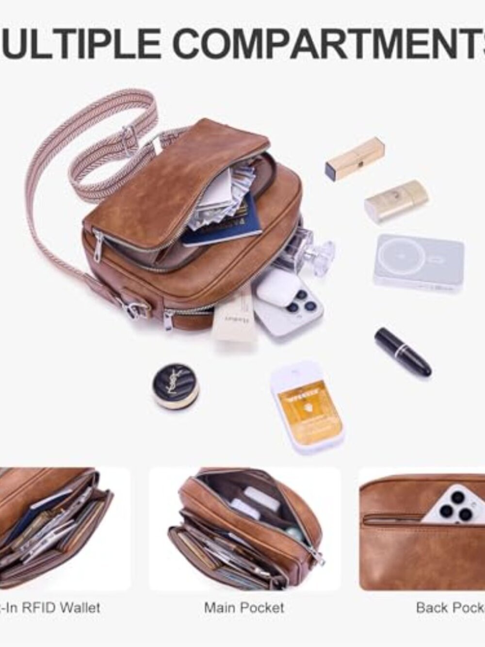 Lexiyat Crossbody Purses for Women Vegan Leather Travel Anti Theft Bags Guitar S - Picture 2 of 5